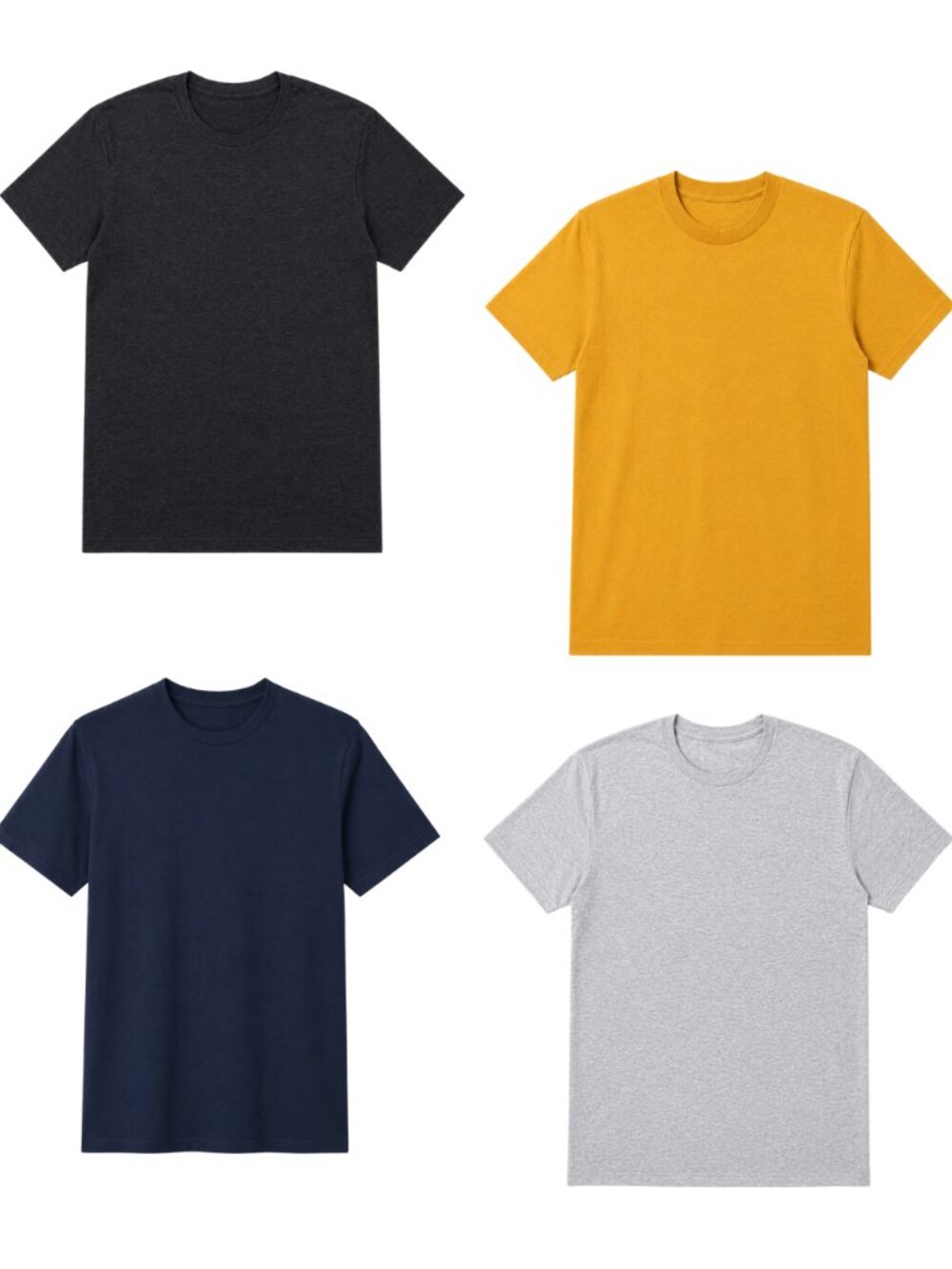 Men's Plain Crew Neck T-Shirt 4-Pack | Black, Gray, Mustard & Navy Tees S-XL